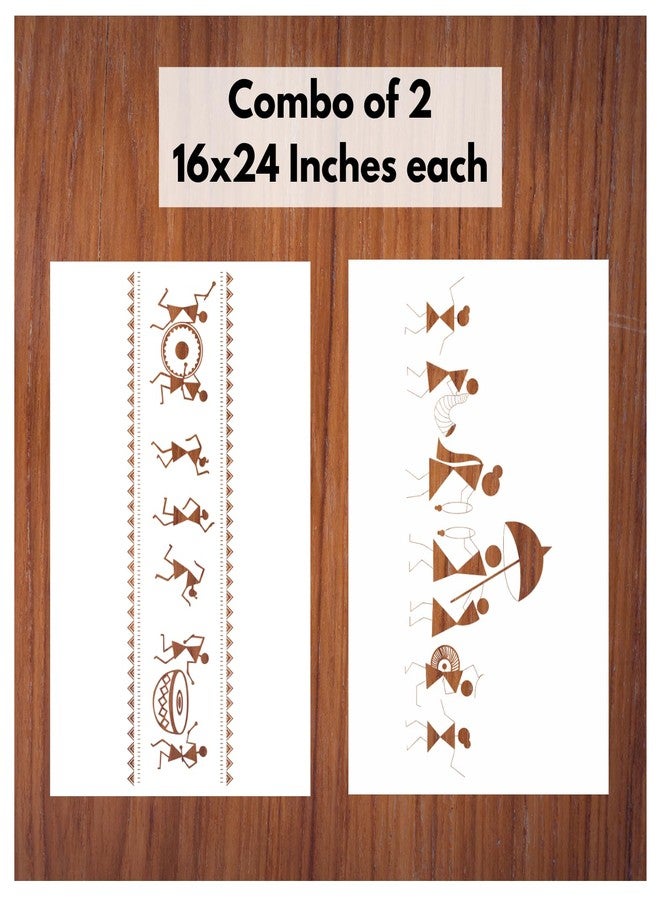 StenCart Combo of 2 Warli Tribal Art & Wedding Warli Art Stencils for Wall Painting DIY Reusable Wall Stencil Design for Wall Decoration (16x24 inch) -Pack of 2 - Image 1